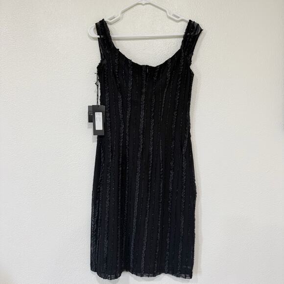NWT Robin Jordan Black Sequin Metallic Mini Dress Club Formal Sleeveless Size 2 - Picture 3 of 7